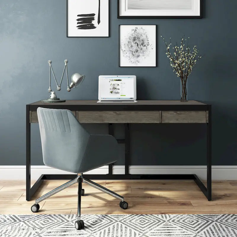 Solid Acacia Wood Industrial Desk – Distressed / Farmhouse, 1-Person