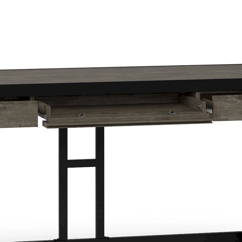 Solid Acacia Wood Industrial Desk – Distressed / Farmhouse, 1-Person
