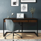 Solid Acacia Wood Industrial Desk – Distressed / Farmhouse, 1-Person