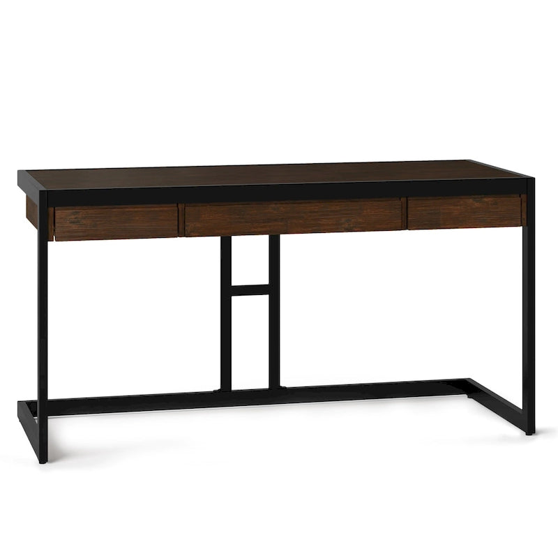 Solid Acacia Wood Industrial Desk – Distressed / Farmhouse, 1-Person