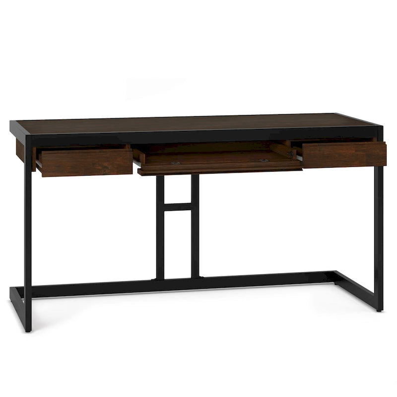 Solid Acacia Wood Industrial Desk – Distressed / Farmhouse, 1-Person