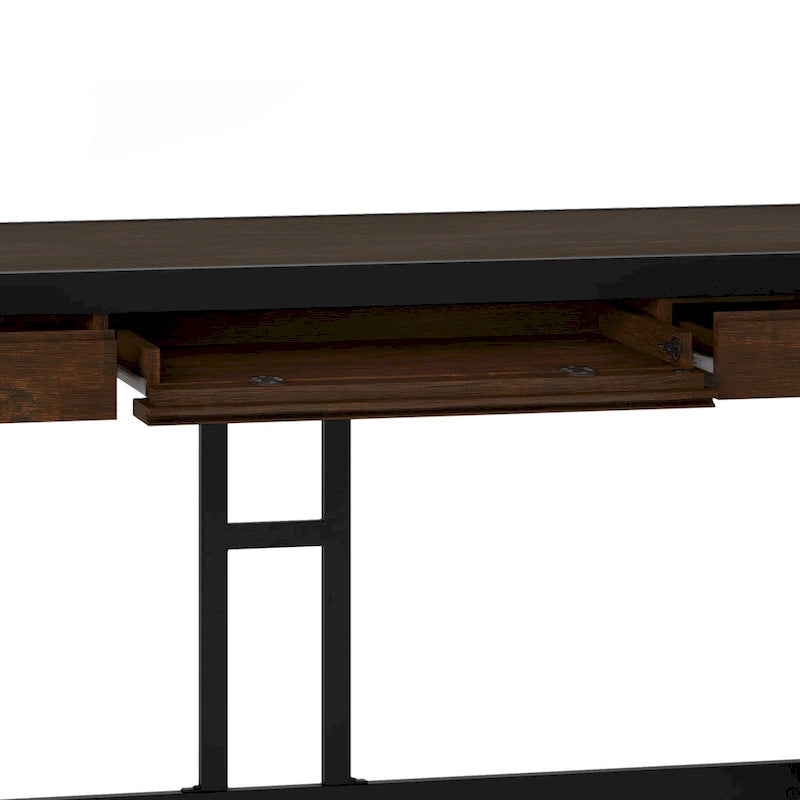 Solid Acacia Wood Industrial Desk – Distressed / Farmhouse, 1-Person