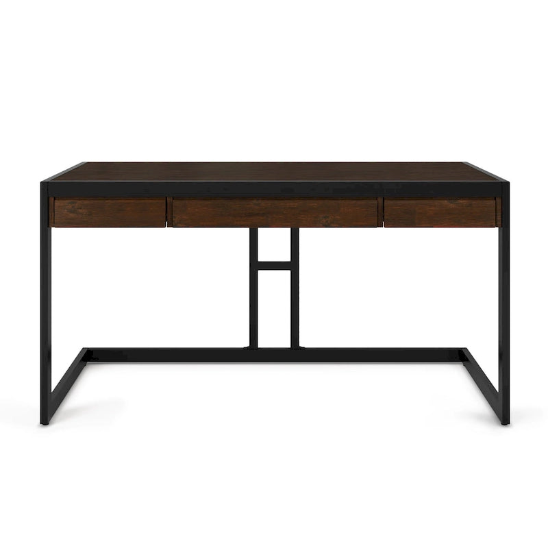 Solid Acacia Wood Industrial Desk – Distressed / Farmhouse, 1-Person