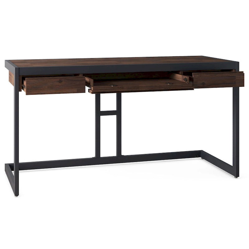 Solid Acacia Wood Industrial Desk – Distressed / Farmhouse, 1-Person