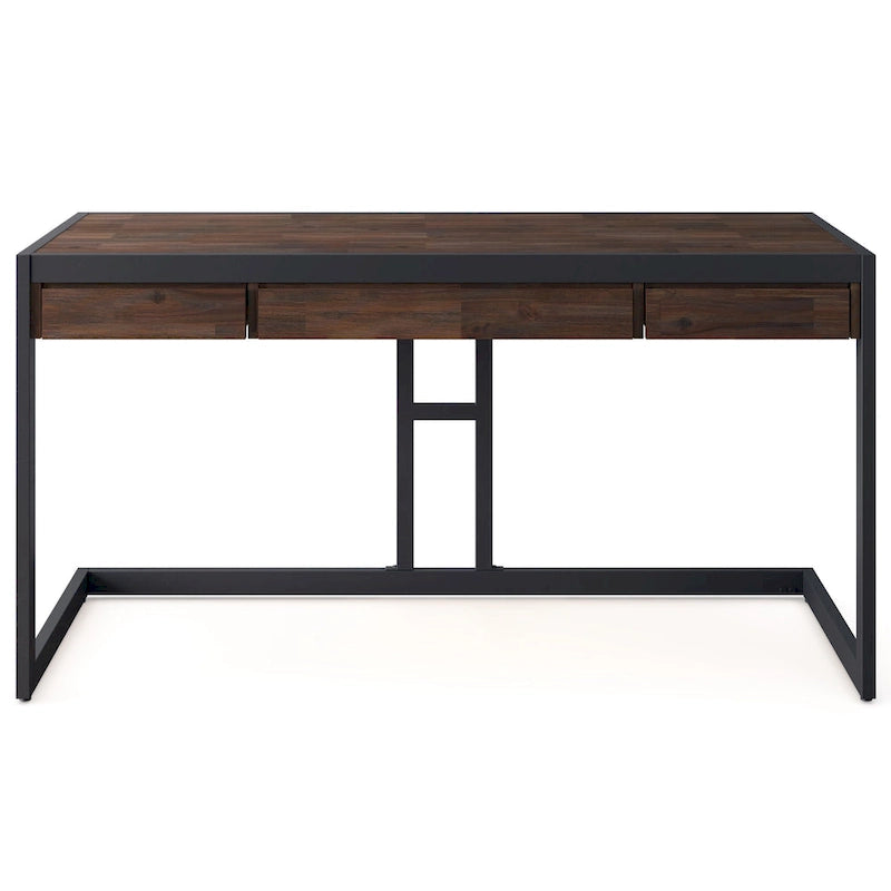 Solid Acacia Wood Industrial Desk – Distressed / Farmhouse, 1-Person