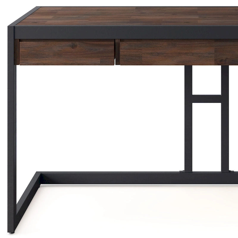Solid Acacia Wood Industrial Desk – Distressed / Farmhouse, 1-Person
