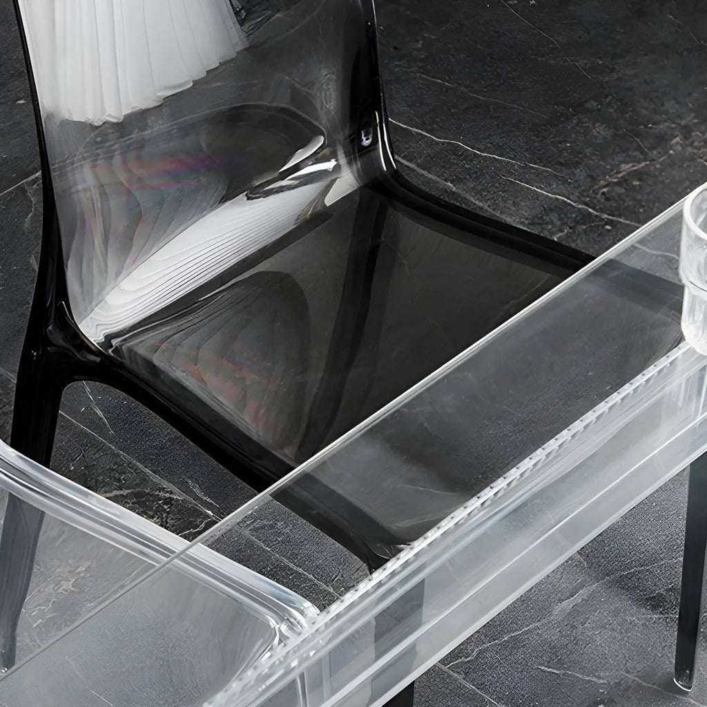 Chaise de salle à manger ambre en acrylique, sans accoudoirs et à dossier bas