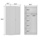 Armoire à deux portes autoportante pour chambre avec tringle à vêtements