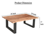 45 Inch Acacia Farmhouse Coffee Table, Live Edges, Metal Sled Base, Brown and Black