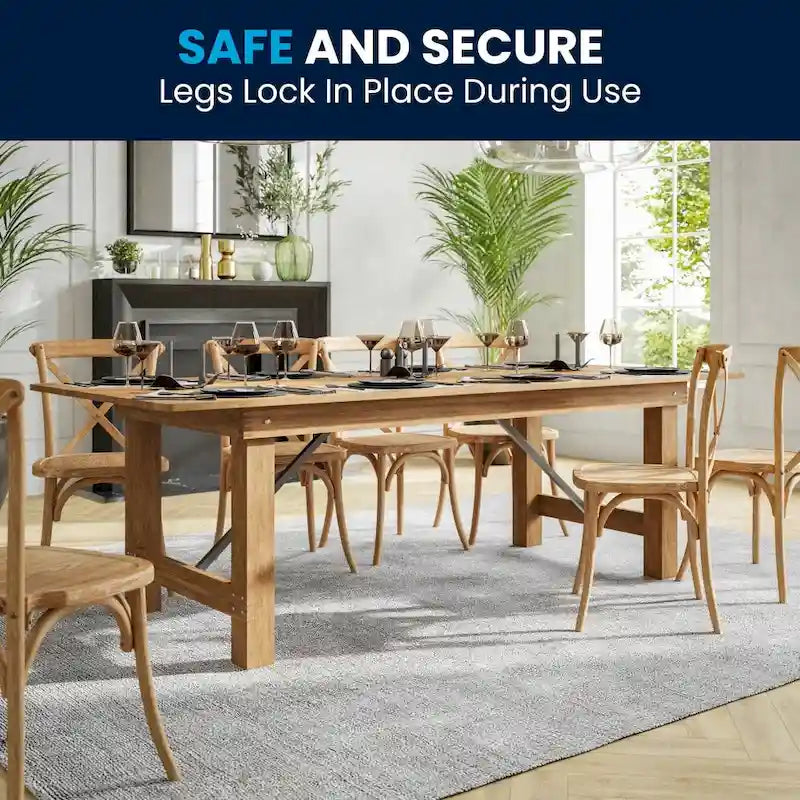 8' x 40 Rectangular Antique Rustic Solid Pine Folding Farm Table - 96D x 40W x 30H