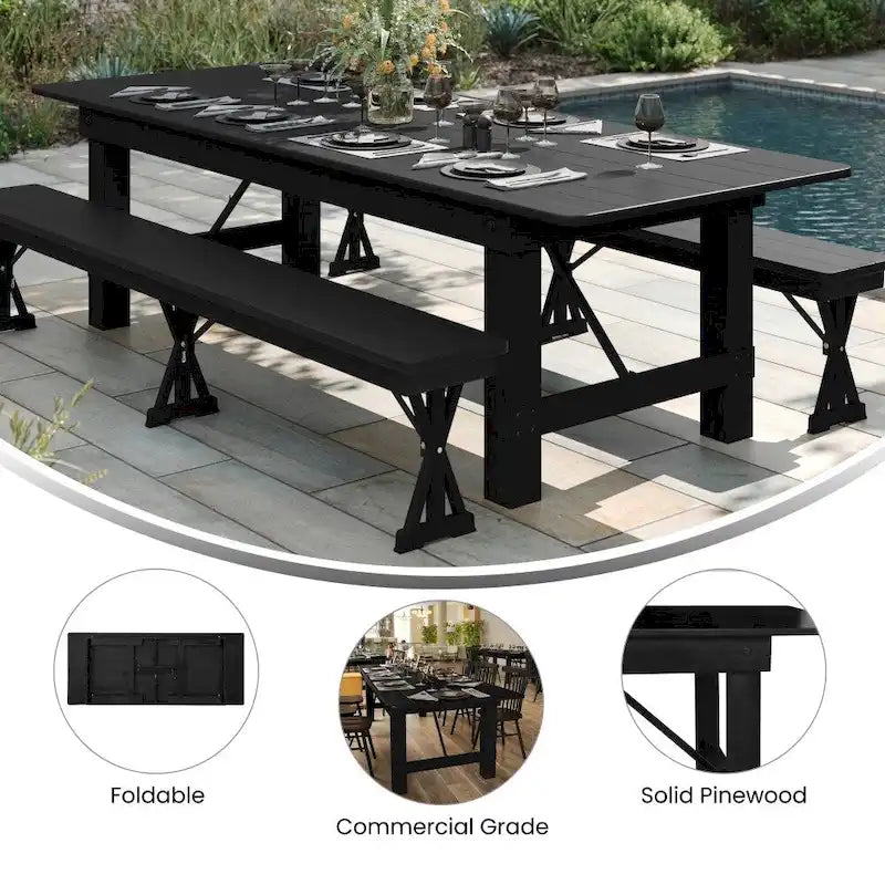 8' x 40 Rectangular Antique Rustic Solid Pine Folding Farm Table - 96D x 40W x 30H