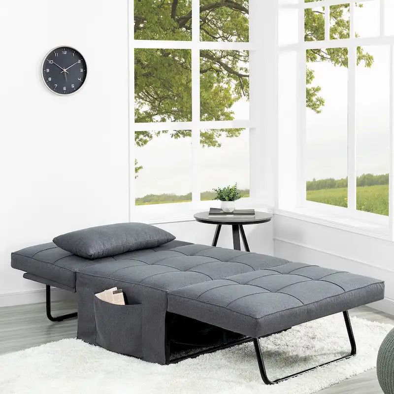 Sleeper Chair Bed, 4 In 1 Multi-Function Convertible Ottoman Bed, Breathable Linen Bed Chair, Convertible Sofa Bed