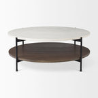 Larkin Two-Tier White Marble Top and Solid Wood Round Coffee Table