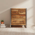 Brown Industrial Mango Wood Sideboard, 4-Drawer, Single