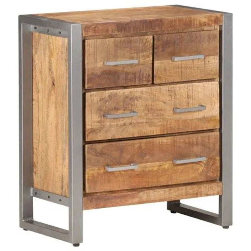 Brown Industrial Mango Wood Sideboard, 4-Drawer, Single