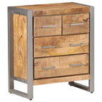 Brown Industrial Mango Wood Sideboard, 4-Drawer, Single
