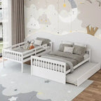 Gymax Etagenbett mit Einzelbett oben und Doppelbett unten, mit ausziehbarem Einzelbett, umbaubare Plattform