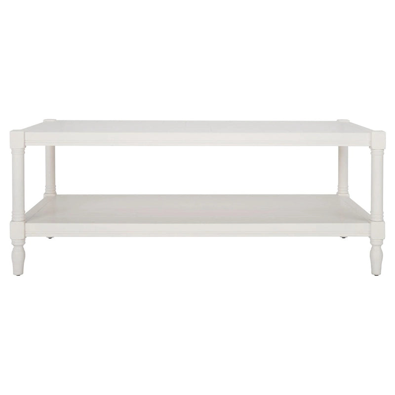 White Painted Wood Coffee Table with Slatted Shelf, 1-Piece