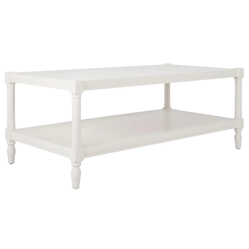 White Painted Wood Coffee Table with Slatted Shelf, 1-Piece