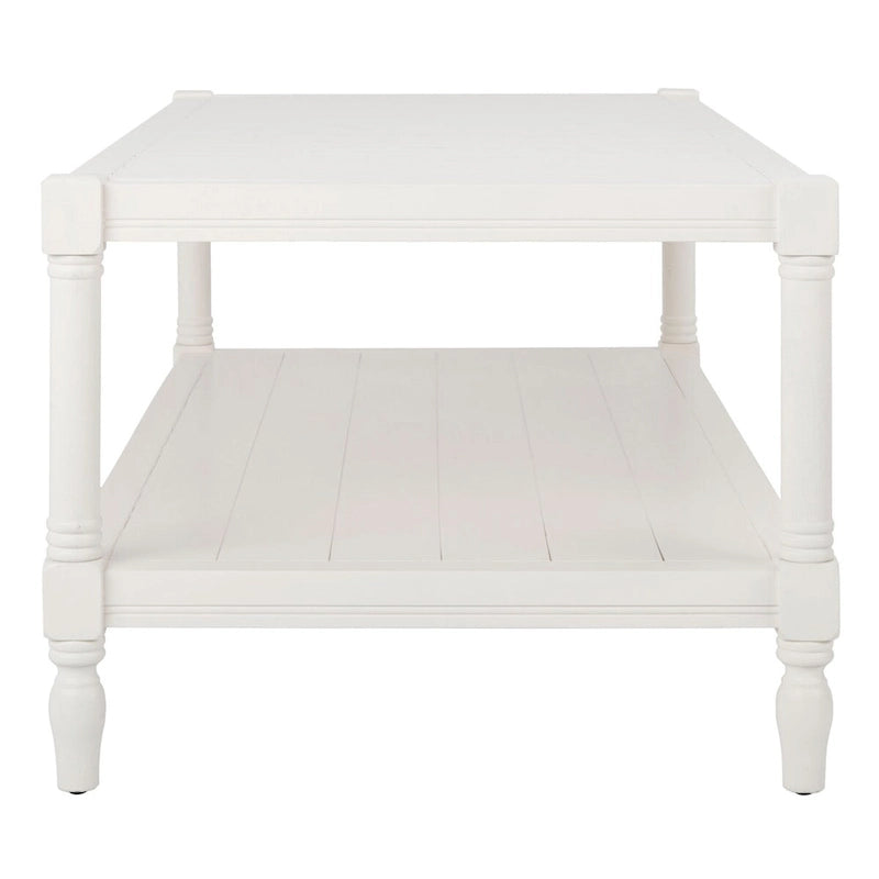 White Painted Wood Coffee Table with Slatted Shelf, 1-Piece