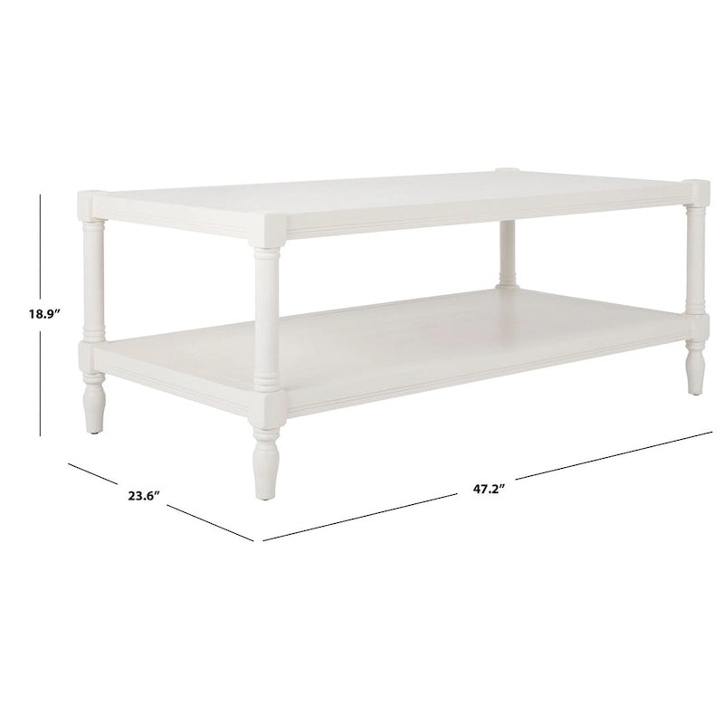 White Painted Wood Coffee Table with Slatted Shelf, 1-Piece