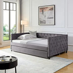 Full Size Velvet Daybed Upholstered Sofa Bed With Wheels, Button And Copper Nail