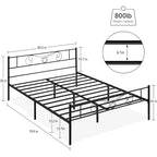 Bed Frame with Storage, with Vintage Pattern Headboard and Footboard, Load Up to 800Lbs