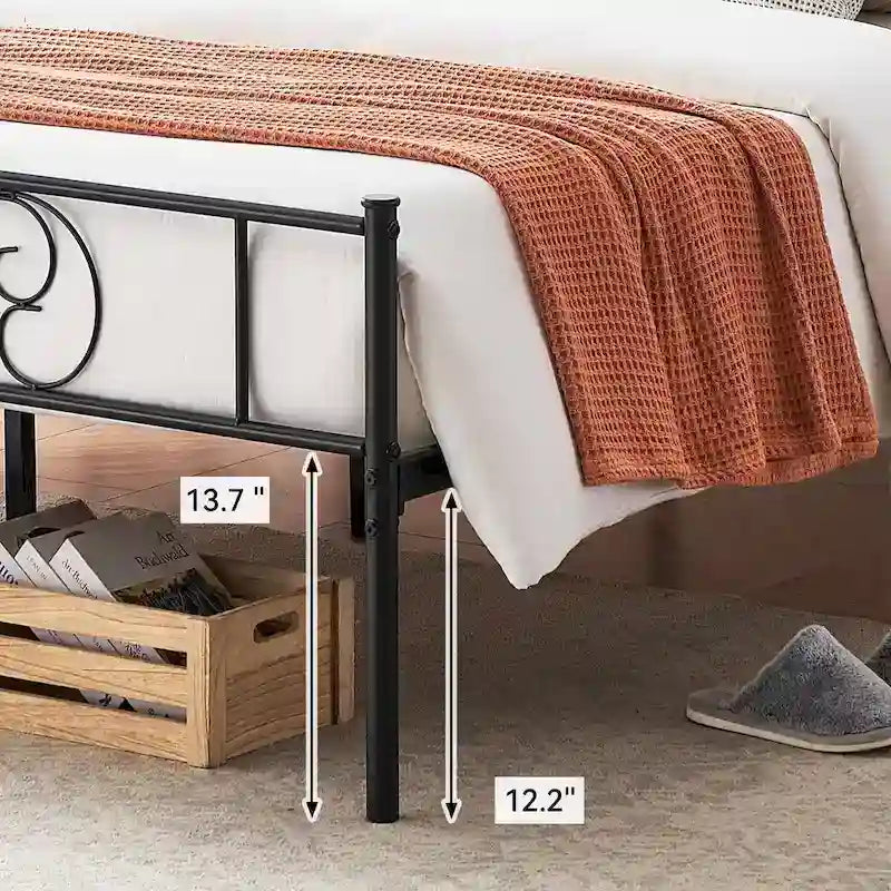 Bed Frame with Storage, with Vintage Pattern Headboard and Footboard, Load Up to 800Lbs