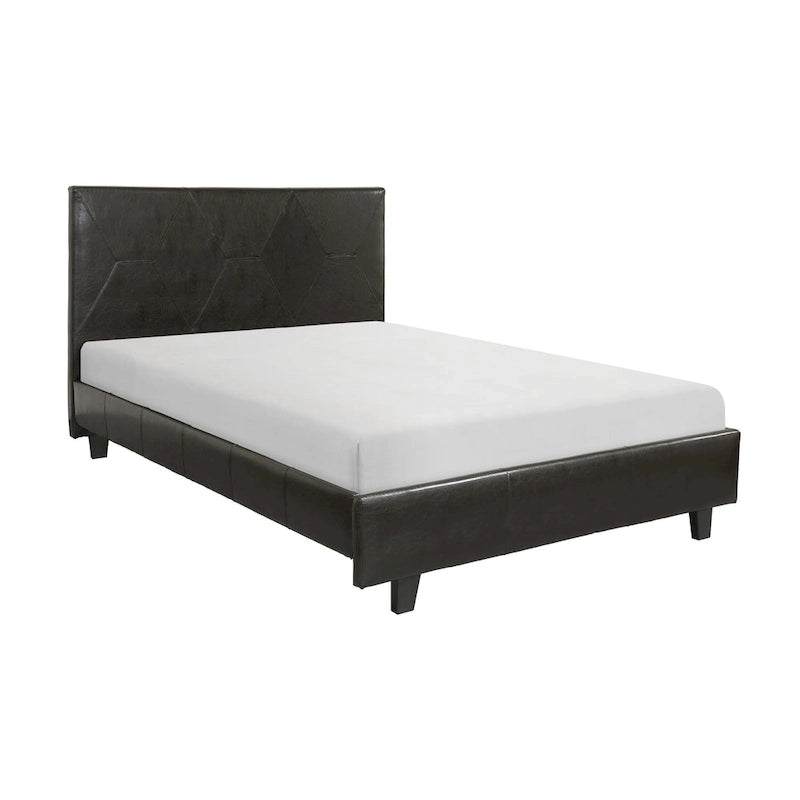 Leo California King Size Platform Bed, Brown Faux Leather, Solid Wood