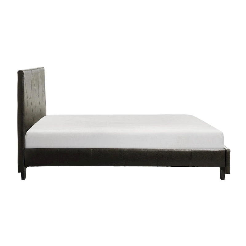 Leo California King Size Platform Bed, Brown Faux Leather, Solid Wood