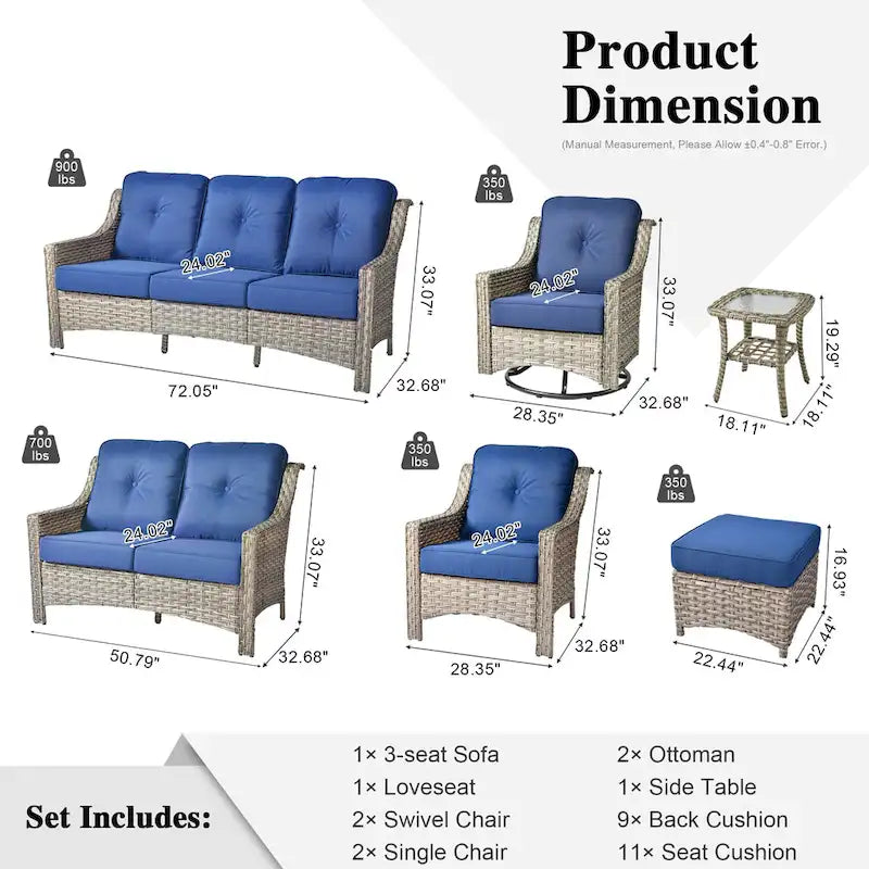 XIZZI 9-delige loungeset voor buiten met draaibare stoel