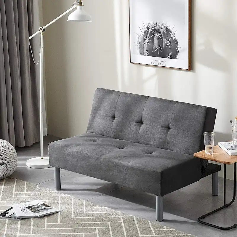 Steel Gray Convertible Mini Futon Sofa – Seats 2, Folds to Bed