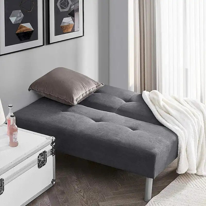 Steel Gray Convertible Mini Futon Sofa – Seats 2, Folds to Bed