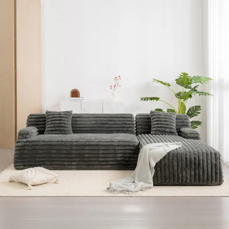 Modułowa sofa narożna Cloud, nowoczesna tapicerowana kanapa z 2 poduszkami dekoracyjnymi, dowolnie konfigurowana, w kształcie litery L
