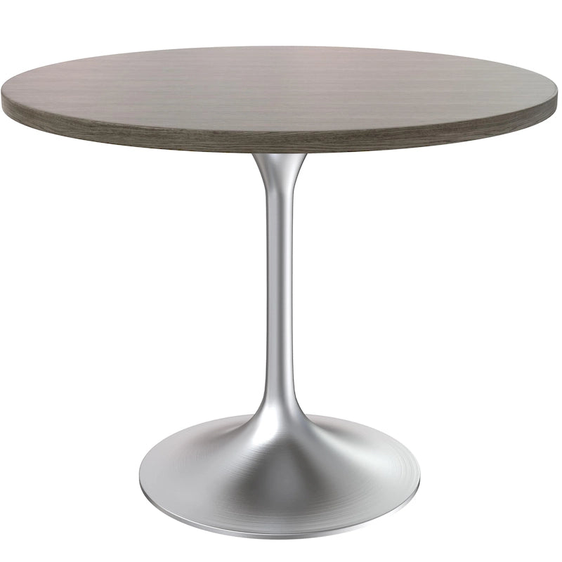 Round Dining Table, MDF Top & Steel Pedestal Base, Seats 2 – Dark Maple / Black / Cognac Brown / Natural