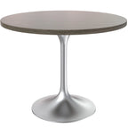 Round Dining Table, MDF Top & Steel Pedestal Base, Seats 2 – Dark Maple / Black / Cognac Brown / Natural