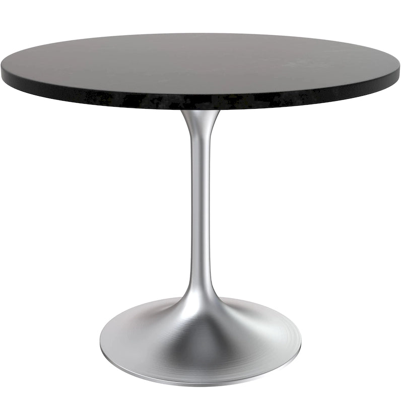 Round Dining Table, MDF Top & Steel Pedestal Base, Seats 2 – Dark Maple / Black / Cognac Brown / Natural