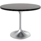 Round Dining Table, MDF Top & Steel Pedestal Base, Seats 2 – Dark Maple / Black / Cognac Brown / Natural