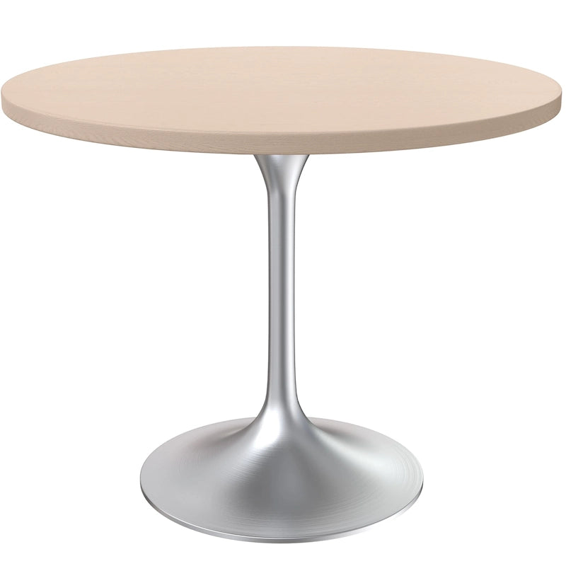 Round Dining Table, MDF Top & Steel Pedestal Base, Seats 2 – Dark Maple / Black / Cognac Brown / Natural