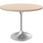 Round Dining Table, MDF Top & Steel Pedestal Base, Seats 2 – Dark Maple / Black / Cognac Brown / Natural