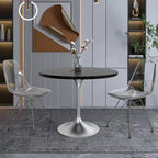 Round Dining Table, MDF Top & Steel Pedestal Base, Seats 2 – Dark Maple / Black / Cognac Brown / Natural