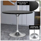 Round Dining Table, MDF Top & Steel Pedestal Base, Seats 2 – Dark Maple / Black / Cognac Brown / Natural