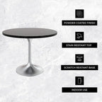 Round Dining Table, MDF Top & Steel Pedestal Base, Seats 2 – Dark Maple / Black / Cognac Brown / Natural