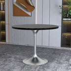 Round Dining Table, MDF Top & Steel Pedestal Base, Seats 2 – Dark Maple / Black / Cognac Brown / Natural