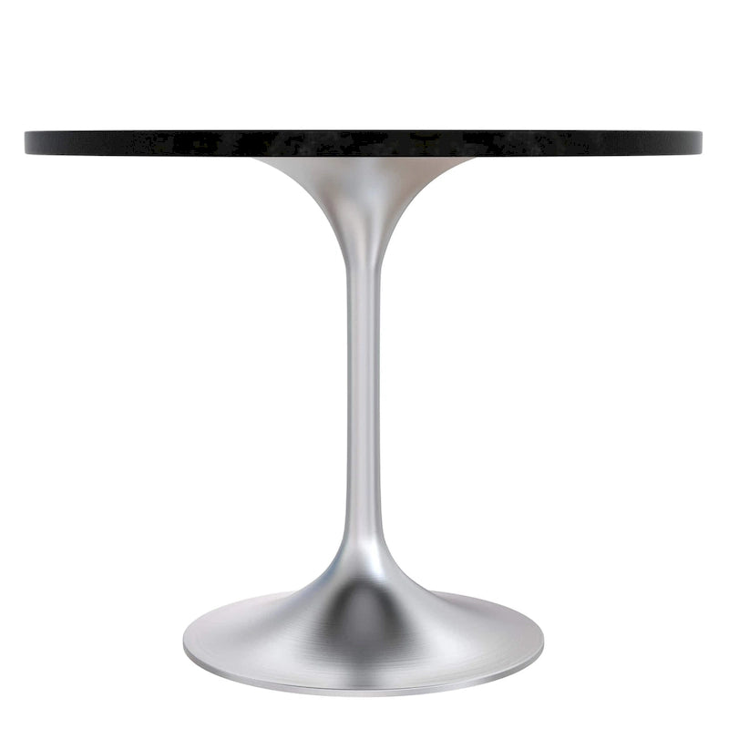 Round Dining Table, MDF Top & Steel Pedestal Base, Seats 2 – Dark Maple / Black / Cognac Brown / Natural