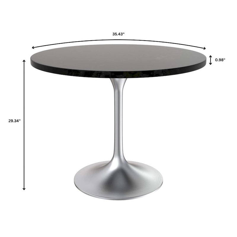Round Dining Table, MDF Top & Steel Pedestal Base, Seats 2 – Dark Maple / Black / Cognac Brown / Natural