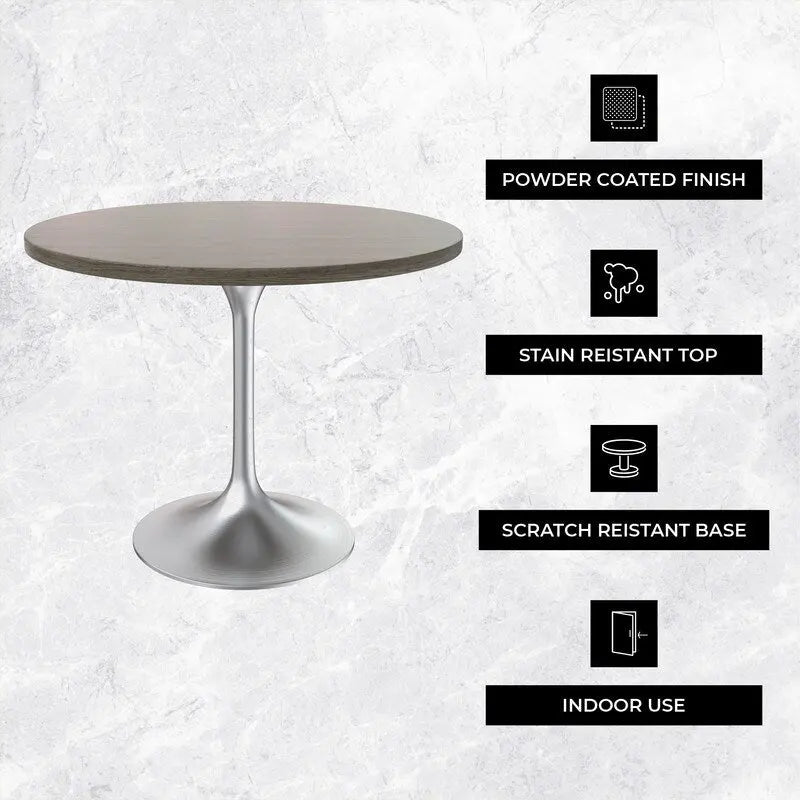 Round Dining Table, MDF Top & Steel Pedestal Base, Seats 2 – Dark Maple / Black / Cognac Brown / Natural