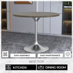 Round Dining Table, MDF Top & Steel Pedestal Base, Seats 2 – Dark Maple / Black / Cognac Brown / Natural