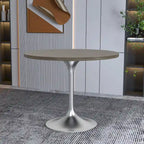 Round Dining Table, MDF Top & Steel Pedestal Base, Seats 2 – Dark Maple / Black / Cognac Brown / Natural