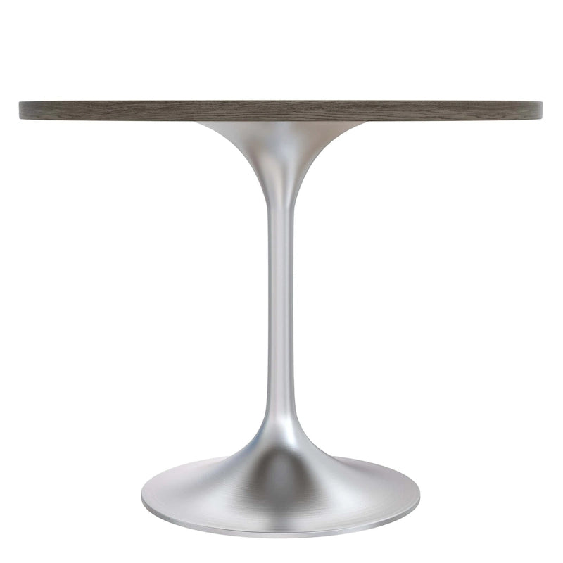 Round Dining Table, MDF Top & Steel Pedestal Base, Seats 2 – Dark Maple / Black / Cognac Brown / Natural